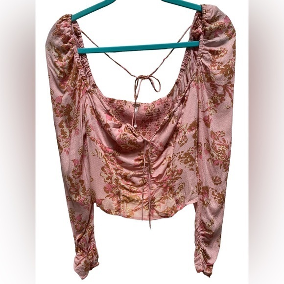 Free People Hilary floral pink Printed Top Pink Combo Boho crew summer NEW XL/XS - Picture 3 of 10